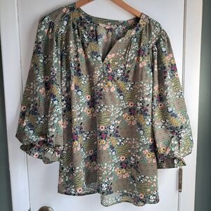 My Danielle Green Floral Blouse Large